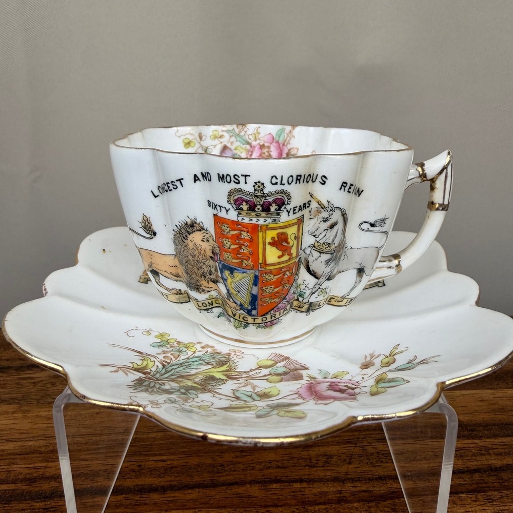 Antique Foley China Queen Victoria Diamond Jubilee Tea Cup & Saucer 1897 England